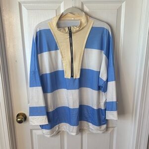 Casual Blue and Cream Women's Zip-Up Blouse